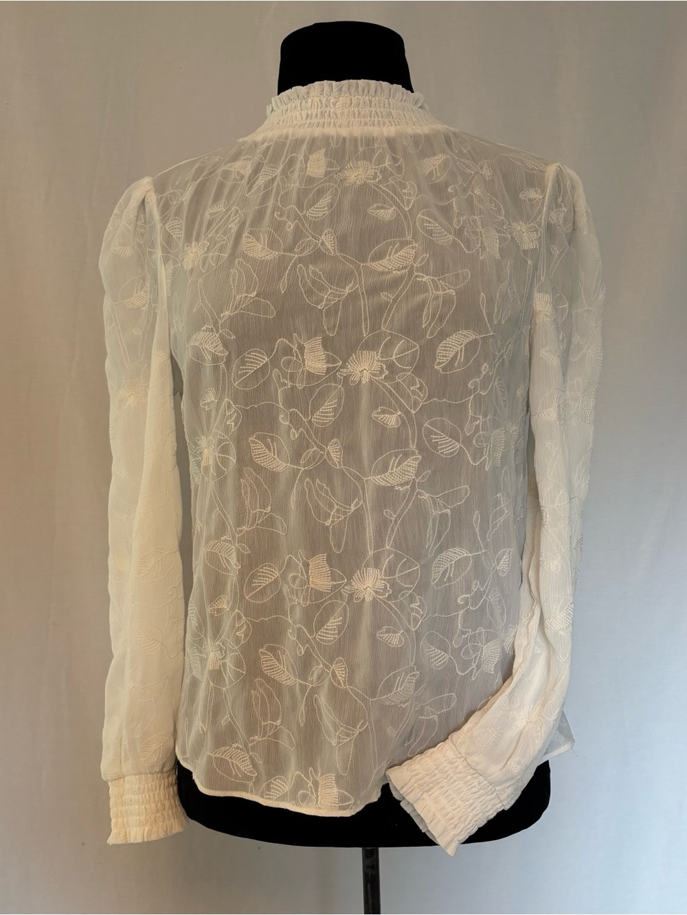 White Sheer Embroidered Cottagecore Blouse Fairycore Romantic Prairie XS